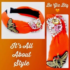 Neon Yellow, Black And Crystals Embellished Handmade Honey Bee Knot Headband